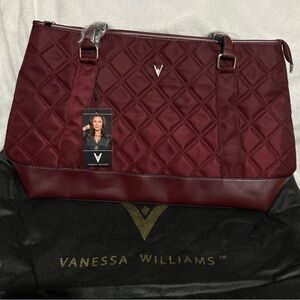 NEW $140 Vanessa Williams Designer Red/Burgundy Large Quilted Laptop Bag